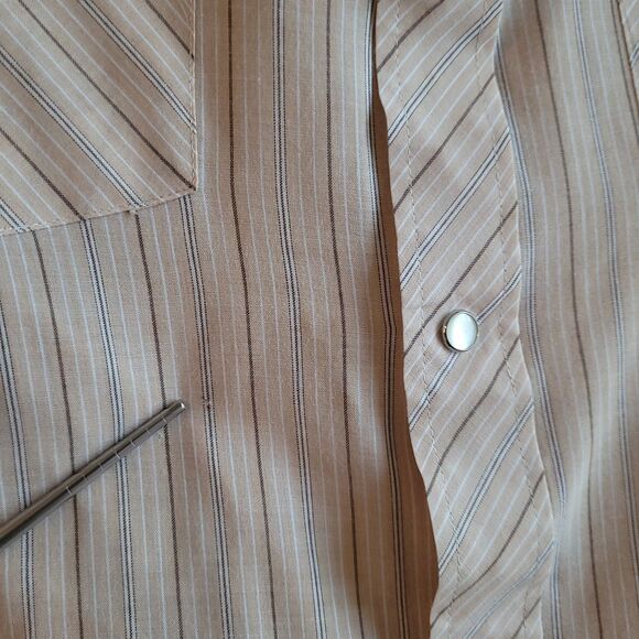 Rancher Westernwear Shirt 4XL Tall Man Snap Brown Stripe Short Sleeve Vintage - Picture 7 of 16